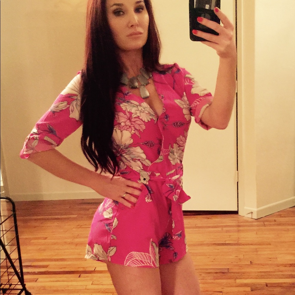 Pink floral romper